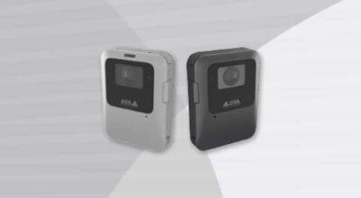 AXIS W110 Body Worn Camera side by side white and grey variants front view.